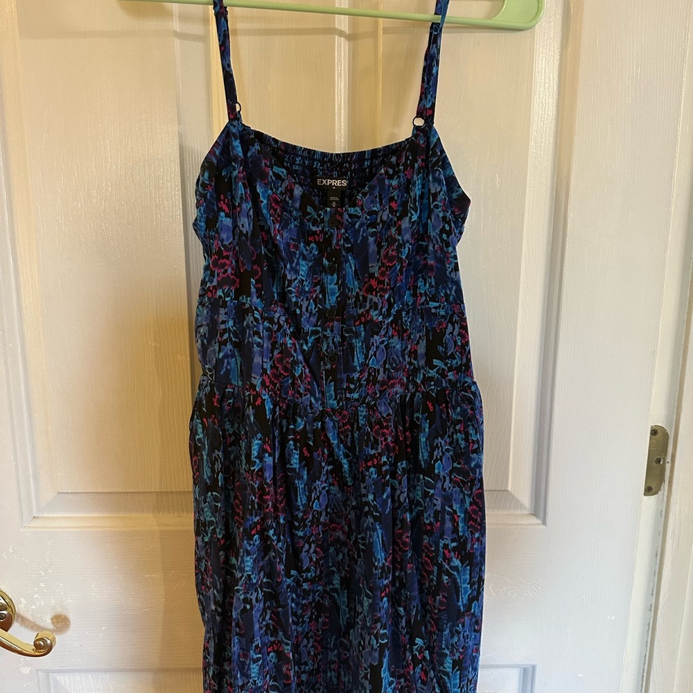 Express Women's Vibrant Blue and Purple Midi Dress